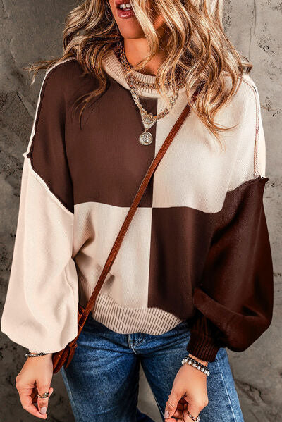 Drop-shoulder sweater with seam detail